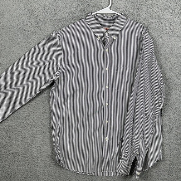Brooks Brothers Shirt Button Down Men XL Black White Vertical Stripe Long Sleeve